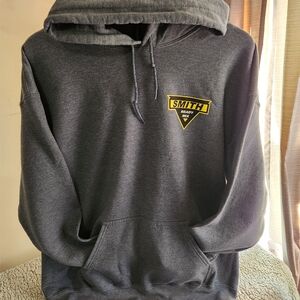 Gildan Men's Dark Gray Hoodie with Yellow Logo
